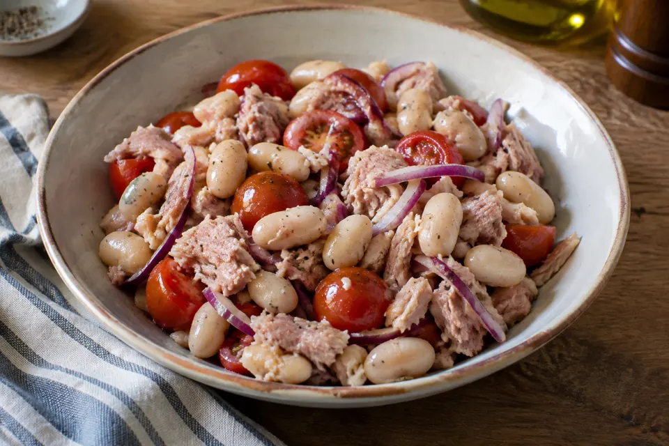 Tuna & white bean salad, served and ready to eat