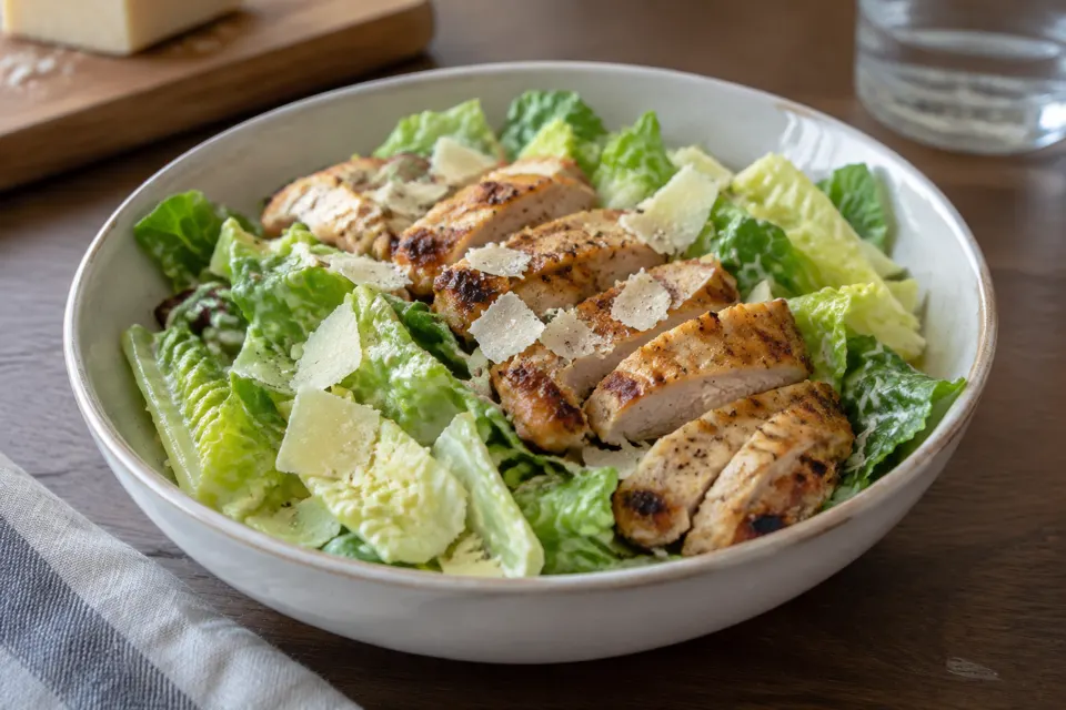Chicken Caesar lettuce bowl, served and ready to eat