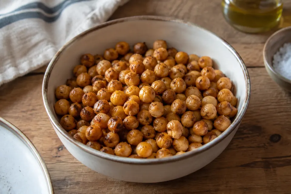 Roasted chickpeas, served and ready to eat