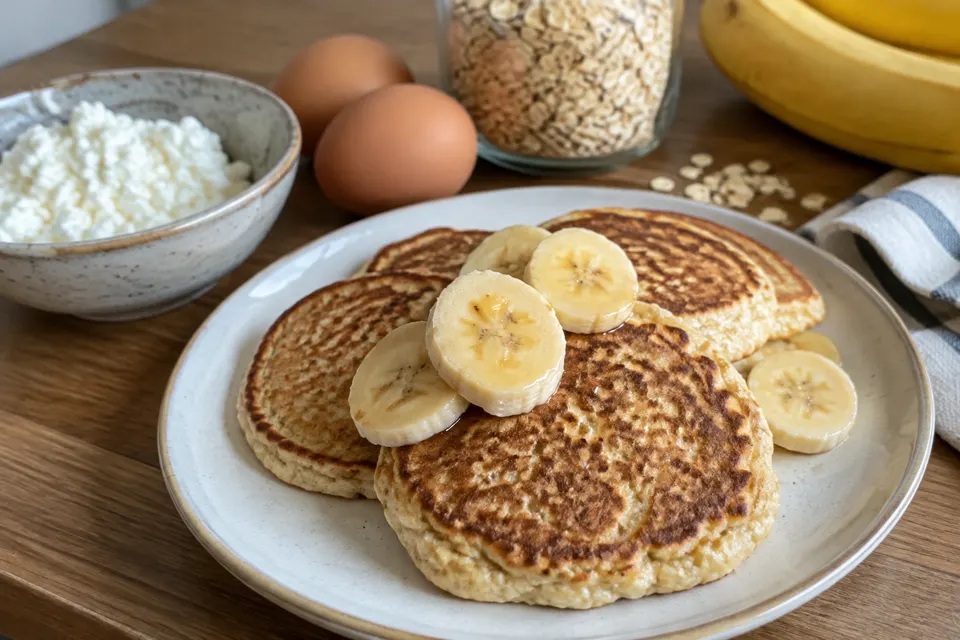 Cottage cheese protein pancakes, served and ready to eat