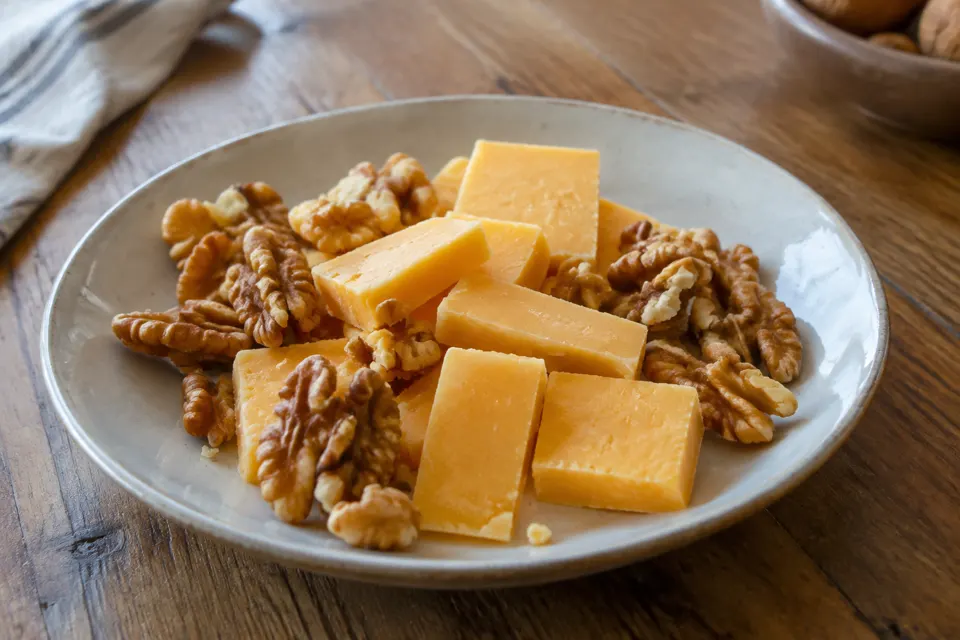 Cheese & walnuts, served and ready to eat