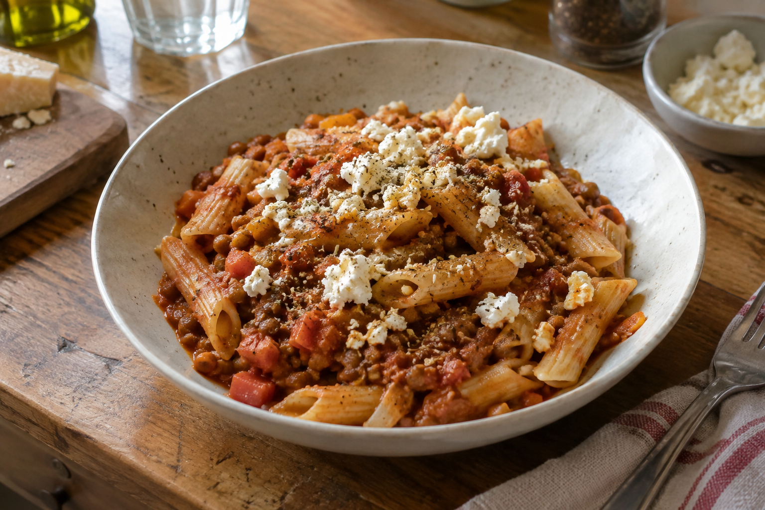 Smoky lentil and tomato ragu, served and ready to eat